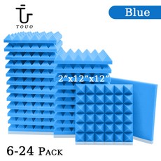 TOUO 방음 벽 패널 6/12/24 Pcs 어쿠스틱 폼 피라미드, High Density, Blue, 1개