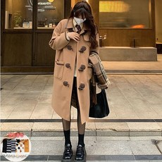 TIYANY 겨울 모직 코트 여자 미디엄 롱 기장 코트 + 양말 증정