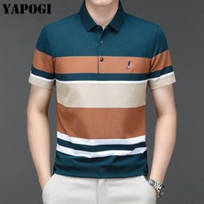 YAPOGI 남성 골프 티셔츠 순면 스트라이프 폴로 셔츠