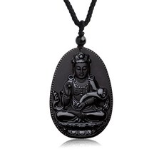 쥬얼리 ruyi guanyin 흑요석 목걸이 펜던트 천연 돌 부처님 목걸이 남자 커플을위한 간단한 코끼리 펜던트 체인