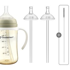 더블하트 젖병 호환 교체용 리필 추 빨대 / 프리미엄형, 꼭지2개+빨대2개+솔1개 (프리미엄형), 투명
