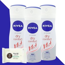 니베아 데오드란트 스프레이 드라이 컴포트 60ml 3개(+하늘선물 물티슈 10매), 3개