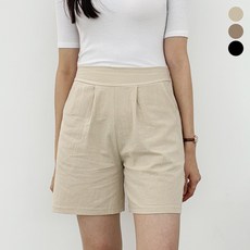 블레스유 린넨 마 핀턱 뒷밴딩 4부 반바지 시원한 여름 팬츠 얇은 면 바지 데일리 심플