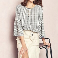 코리타 홈쇼핑 여성 7부 면 자카드 블라우스 그레이