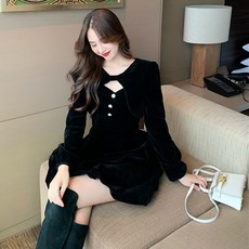 튜브탑원피스 벨벳 숄 여성 겨울 가을 허리보정 슬림핏 헵번풍 눈길을 끄는 소흑