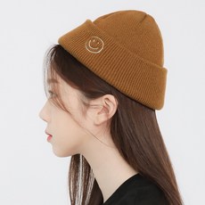 마인드맵 이모티콘 스마일 골지 무지 남녀공용 데일리 비니
