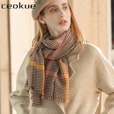 머플러 ceokue양모 커피색체크 잉글랜드 클래식한 두꺼운 빅숄더 가을겨울 코디하기쉬운 겸용 겨울