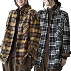 여성용 캐주얼 기모 체크셔츠 빅사이즈 영털남방 가을겨울 카디건 코트, 기모블랙