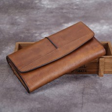 해외 여성 수제 가죽 지갑 여 소가죽 머니클립 여 빈티지 진피 지갑 여 롱 지퍼 일한