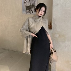 숄 케이프 판초 안에 스웨터를 걸치다 하프기장 셀럽 겨울 가을