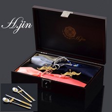 [라몽] H.jin 장수학 진공 금부 은수저세트 (2인용) 부모님 어버이날 명절 상견례 생신 생일 환갑 칠순 팔순 선물 예단 은수저 자개보석함, 1세트, 진공수저 2p + 받침 2p + 주머니 2p + 케이스
