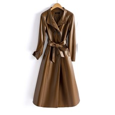 여성 양가죽 트렌치 자켓 코트 캐주얼 루즈핏 심플 롱 가죽 재킷