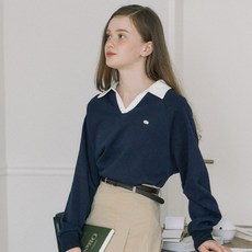 아워호프 Pique Open Collar Sweatshirt - Navy
