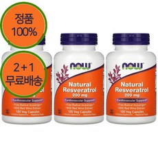 2+1 나우푸드 레스베라트롤 적포도주 추출물 200mg 120베지 캡슐, 3개, 120정