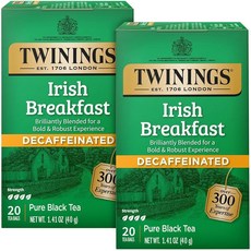 Twinings 아이리쉬 브렉퍼스트 티 디카페인 티백 강력하고 독특한 블랙 차 개별 포장된 20개(2팩)