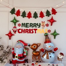 파티프렌즈 크리스마스 풍선 세트 가랜드 홈파티 (앵두전구 포함), 기본세트B+루돌프+산타+눈사람, 1세트