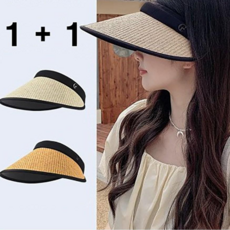 밀크린 여성 자외선 차단 썬캡 라탄 여름 모자 2종 세트