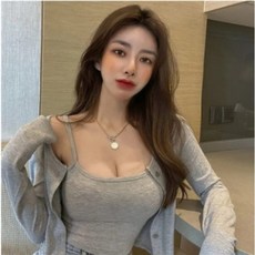 2024 봄 새 슬림핏 슬림핏 긴팔티셔츠 소트 롱 패딩 긴팔 2건 세트 여성