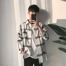 남성용 체크 무늬 셔츠 오버사이즈 긴팔 캐주얼 플란넬 패션