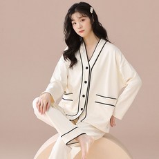 ANYOU 여성 사계절 파자마 긴팔 잠옷 세트 슬림핏 홈웨어