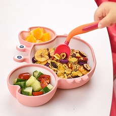 식판 아기 식판 빨판 식판 부식 그릇 아기 실리카겔 분 격 만화 귀엽다 배우다 식기 세트 국소게 파란색, 상세페이지 참조