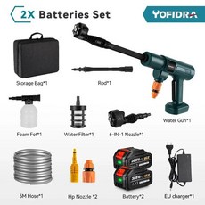 YOFIDRA 브러시리스 전기 고압 세척기 물총 무선 세차기 정원 청소 마키타 18V 배터리 200Bar 6IN1, [01] EU 플러그, [02] 1 Battery EU Plug, 2) 1 Battery EU Plug, 1개