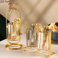 스테인레스 스틸 유리 저장 탱크 과일 포크 세트 모던 홈 주방 보관 도구 젓가락 휴식, G2--6 pieces, 1개