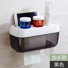 무타공 티슈케이스 방수 화장지홀더 롤티슈보관함 가정용 수납 선반, 관통 블랙 큰사이즈 라지 테이프 스토