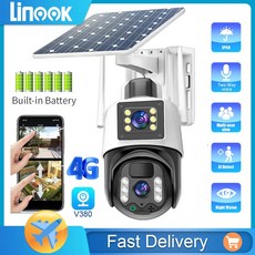 PTZ IP 카메라 지능형 CCTV 야외 무선 태양광 Linook V380 Pro 4G SIM 카드 풀 컬러 양방향 통화 보안 4K 8MP, 3.Camera 64GB, 1개