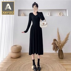 ANYOU 원피스 롱 원피스 여성 원피스 셔츠 스커트 고급스러운 원피스