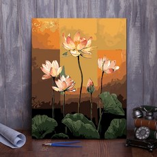 DIY 피포페인팅 연꽃 꽃 그림 풍경 유화그리기세트 거실 장식 태교 집순이취미, 40 × 50