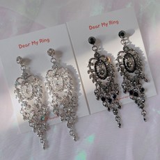 트로이 화려한 샹들리에 큐빅 드롭 귀걸이 (크리 블랙)