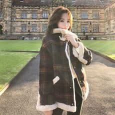 양털코트 재킷 산드로모스코니 겨울 울아웃도어 여전용 숏체크 모직코트
