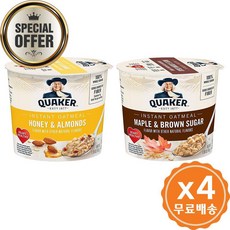 퀘이커 인스턴트 오트밀 컵 버라이어티 팩 - 메이플 브라운 슈가 & 허니 아몬드 (12개입), 수량: 4　　　　　(상품코드594p)