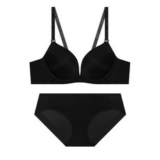 테온셀 ELLE INNERWEAR 데일리 볼륨업 노와이어 브라 팬티 세트 - 블랙 - 야한속옷