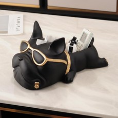 북유럽 불독 티슈 장식품 상자 거실 럭셔리 홈 커피 테이블 종이 상자 장식 장식품, 프렌치 버킷트레이 티슈박스 (549 그레이)