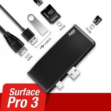 [해외] 허브 도크 Pro3 용 Microsoft Surface USB 허브 콤보 어댑터 Mini DP to HDMI USB SD TF 외부 포트 확장 표면 Pro 34567, Black