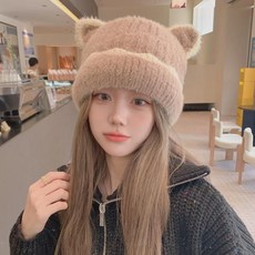 고양이 귀 비니 여 가을 겨울 기모 보온 출산 후 산후조리 모자 귀여운 얼굴 작은 비니