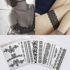 (5장세트)셀프 문신 흑백 레이스 여성 초커 타투 헤나스티커, 1개