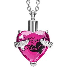 Norya Crystal CRemation Jewelry URN OUR Always in my heart memorial Keepsake Stainless Steel (Red), Red