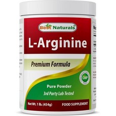 Best Naturals 최고의 천연물 L-아르기닌 분말 1파운드 - 순수 의약품 등급 프리 폼 아미노산 아르기닌 보충제 순환을 촉진하고 심혈관 건강을 지원합니다, 1개, 454g