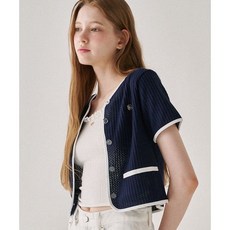 론론 SUMMER TWEED LINE CARDIGAN NAVY