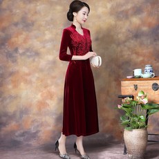 롱롱원피스 시집가다 여성 아들 엄마돌드레스 봄 가을 룩 벨벳 중년 기쁘다 시어머니 결혼피로연