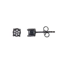 Sterling Silver B&W 원형 Micropave 스터드