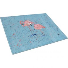 도마 주방 항균 커팅보드 캐롤라인의 보물 8566LCB 플라밍고 유리 대형 장식 강화 절단 및 서빙 보드 사이즈, 1개