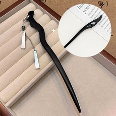 젤루나(2P) 드롭 나무 한복 포인트 흑나무 헤어 머리 비녀 H-138, 1개, 네모자개+날개