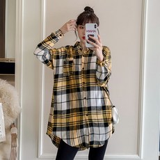 체크원피스패션 임부 가을옷 미스트 크림 페이스 관대히 여기다 파렴치한 어머니 봄가을 상의 여성 긴소매 1719738790, 1개, 엘로우 단건 상의