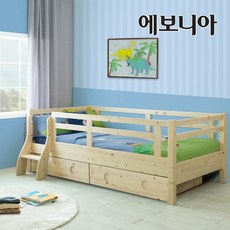 [에보니아] 파인 원목데이베드 이단침대_매트제외_서랍포함 (소나무원목/슈퍼싱글침대), 색상및타입:측면A형_화이트