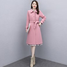 여성 겨울 램스울 슬림핏 웰론 롱 코트 자켓 여자 하프기장 부드러운 기모 융 핑크