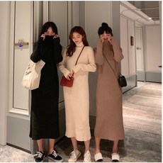 루즈핏 겨울 터틀넥 니트 목폴라 롱원피스